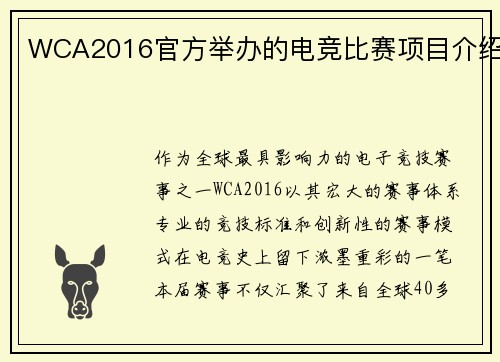 WCA2016官方举办的电竞比赛项目介绍