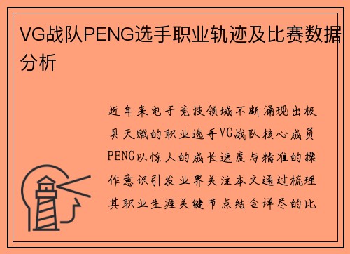 VG战队PENG选手职业轨迹及比赛数据分析